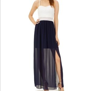 BCX Lace Top Chiffon Maxi Dress